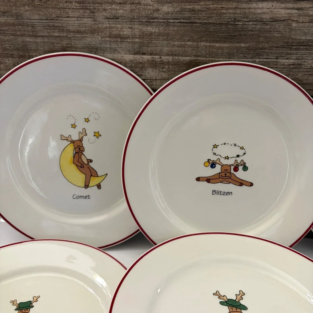 Rainbow Mountain Reindeer Christmas Salad Plates Set of 7 LTD